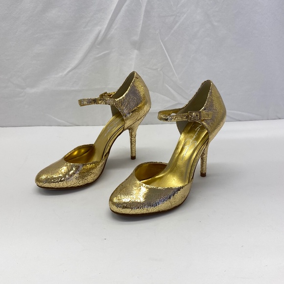 Jessica Simpson Gold Crackle Leather Heels Size: 5.5 - Picture 4 of 10